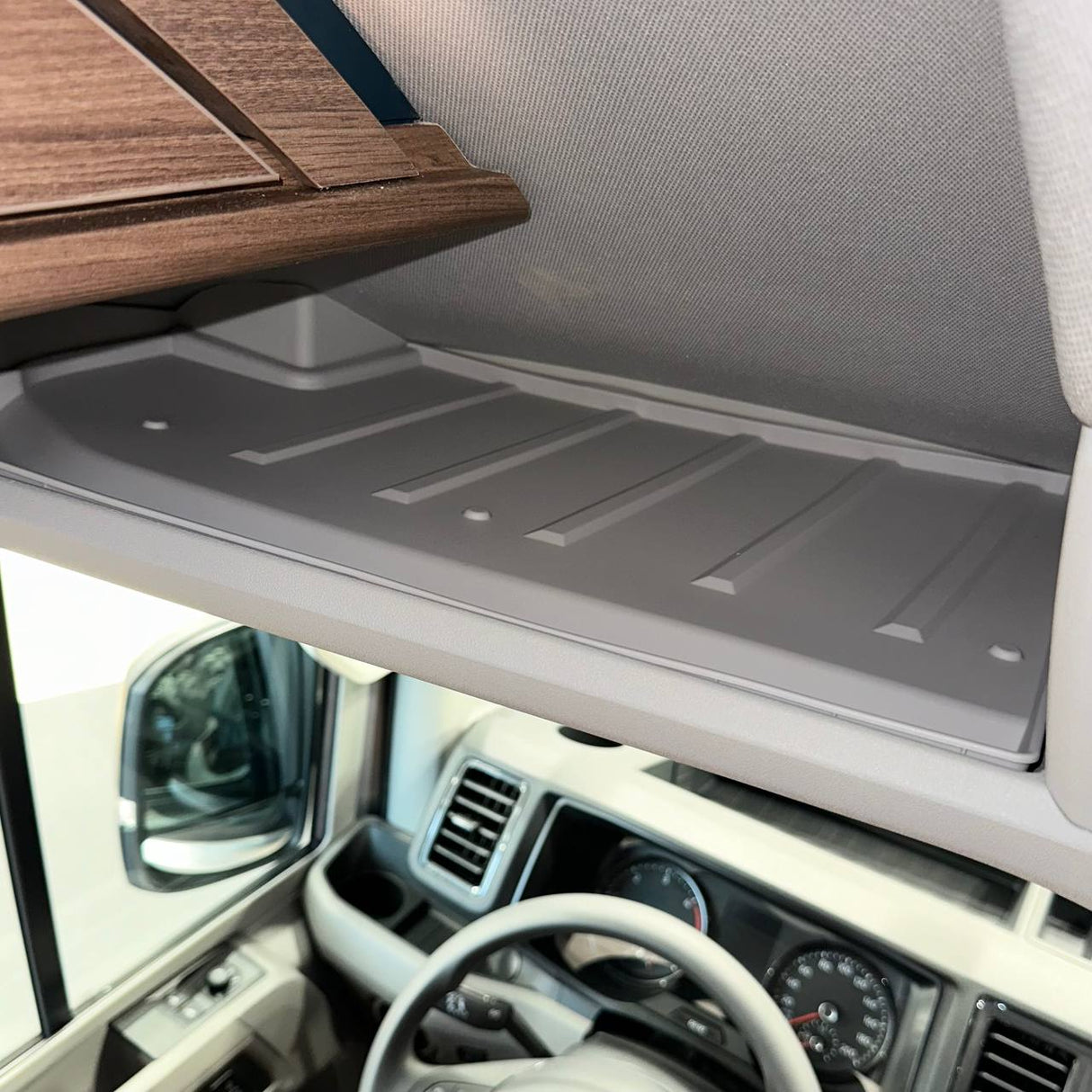 For VW Crafter Front Cab Shelf Light Grey Rubber Inserts – Storage Liner (2018+)