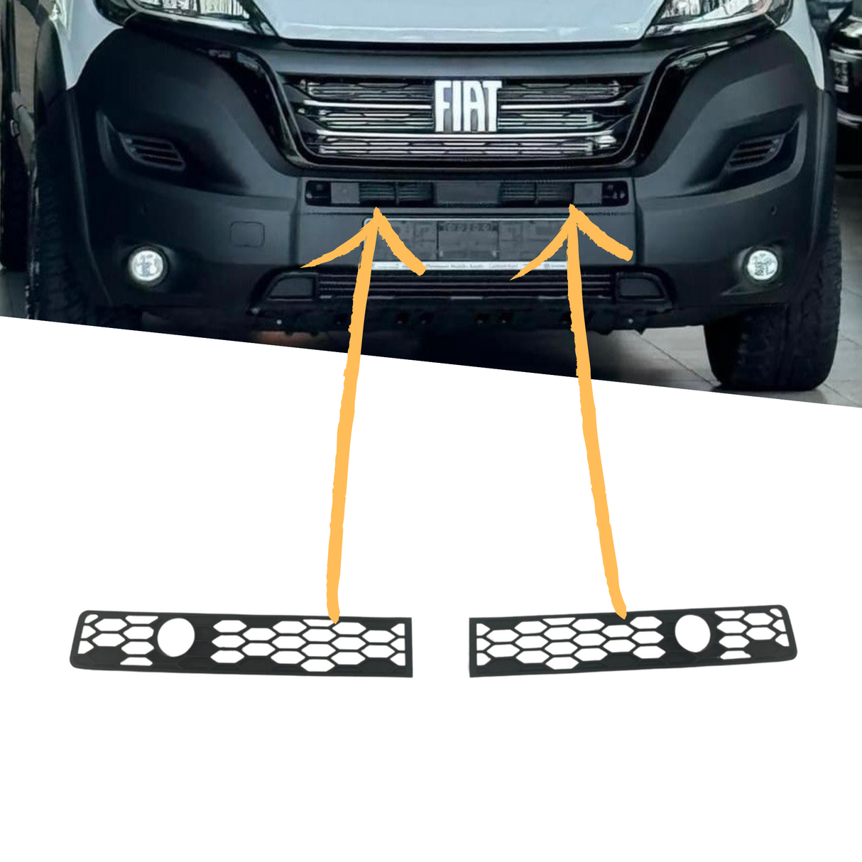 Para Fiat Ducato Parachoques Panal de abeja - Negro mate, compatible con parachoques con sensores de aparcamiento