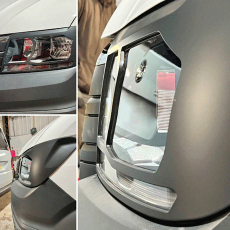 Para VW Crafter New Shape Protectores de faros delanteros – Hammerite Ultimate Matte Black – Protección premium | Van-X