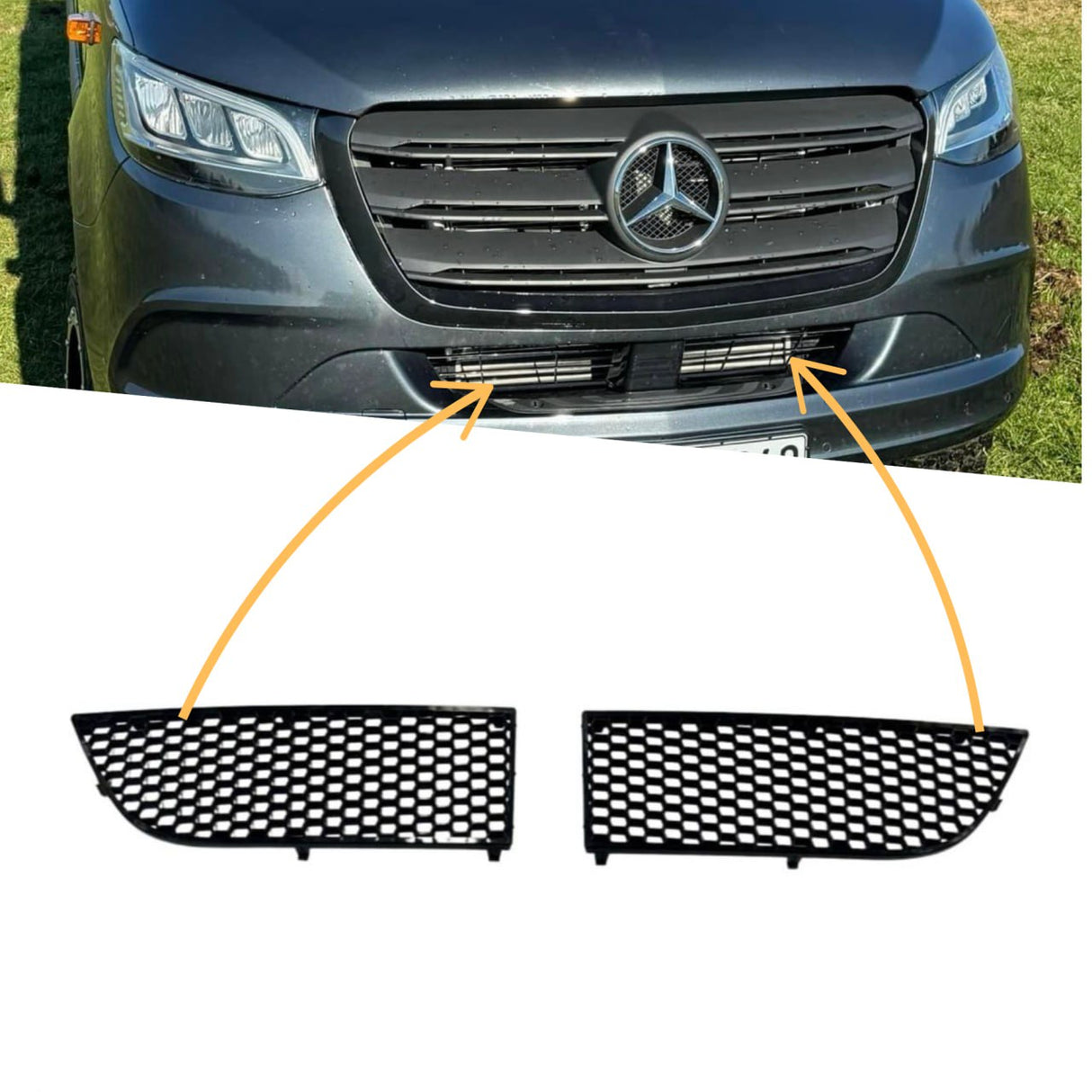 Voor Mercedes Sprinter 907 Voorbumper Honingraat Mesh Roosters – Set van 2 - Van-X