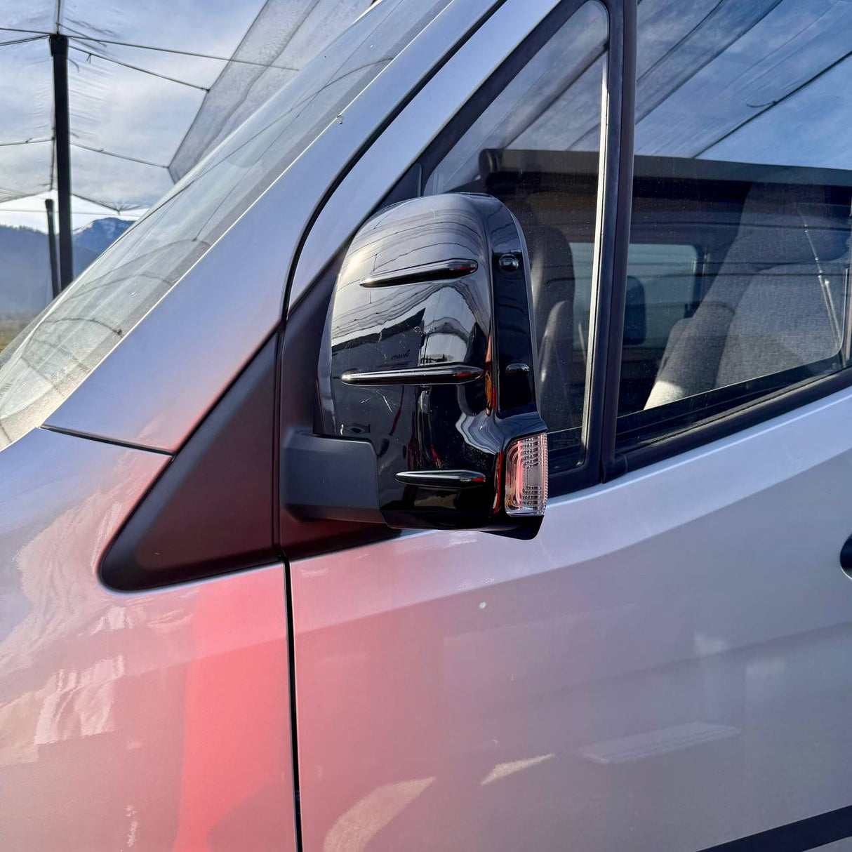 For Mercedes Sprinter 907 Wing Mirror Covers with Indicator - Gloss Black (Set of 2) - Replacement Caps for 907 Models