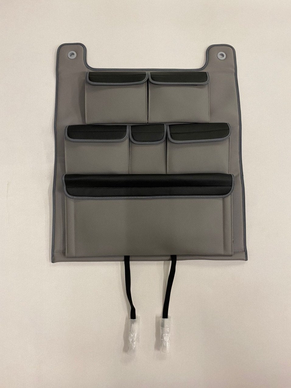 Voor VW T5 / T5.1 / T6 Transporter dubbele achterbankorganizer (grijs met zwarte deksels)