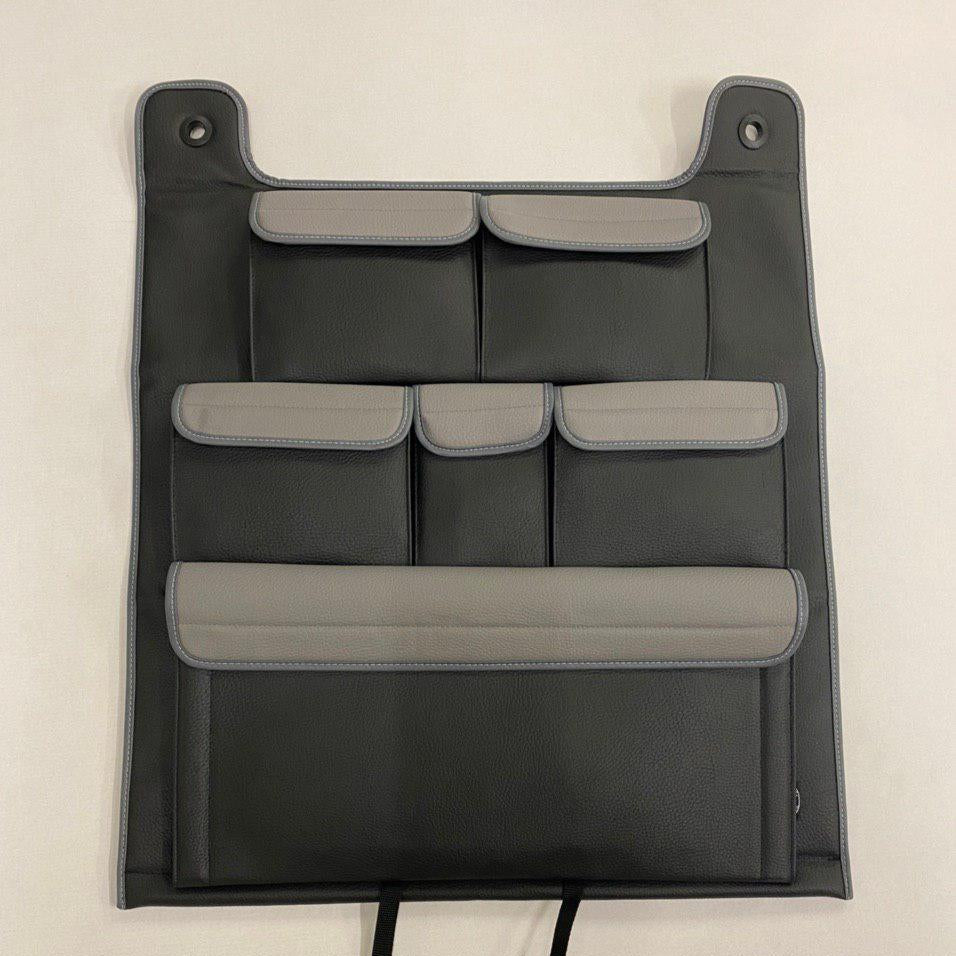 Per camper VW T6 / T6.1 Transporter Organizer per sedile posteriore doppio in similpelle (nero con coperchi grigi)