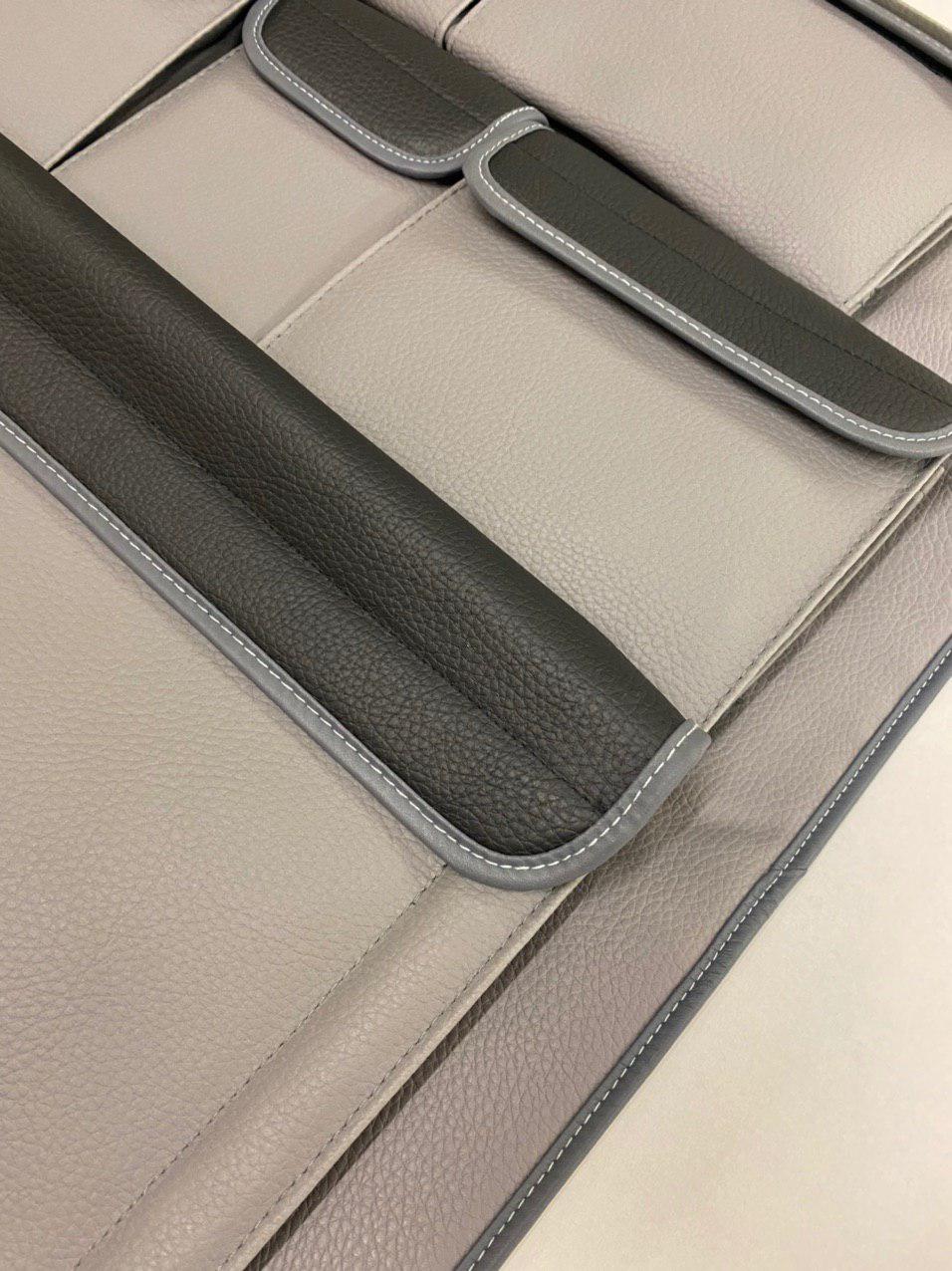 Pour VW T5 / T5.1 Transporter Camping-car Organisateur de siège à double dossier en similicuir (gris avec couvercles noirs)