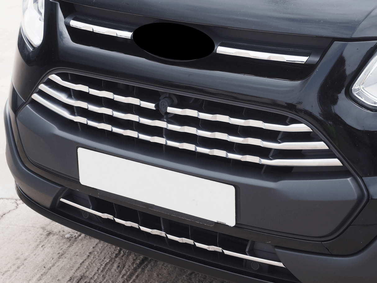 Pour Ford Transit Custom Garnitures de Grille Avant en Chrome Brillant (7 pièces) - MK1 (2012-2018) - Prêtes à Installer