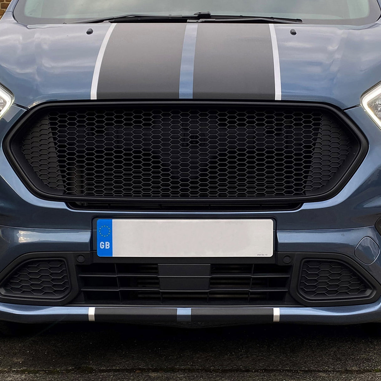 Voor Ford Transit Custom Badgeless Honeycomb Grille – Matzwart, klaar om te monteren