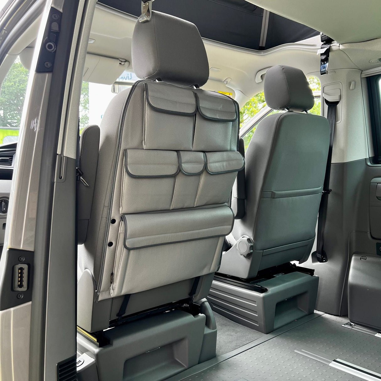 Para VW California Ocean, Coast, Beach Campervan Organizador de asiento trasero de cuero sintético para asientos individuales/capitán de la