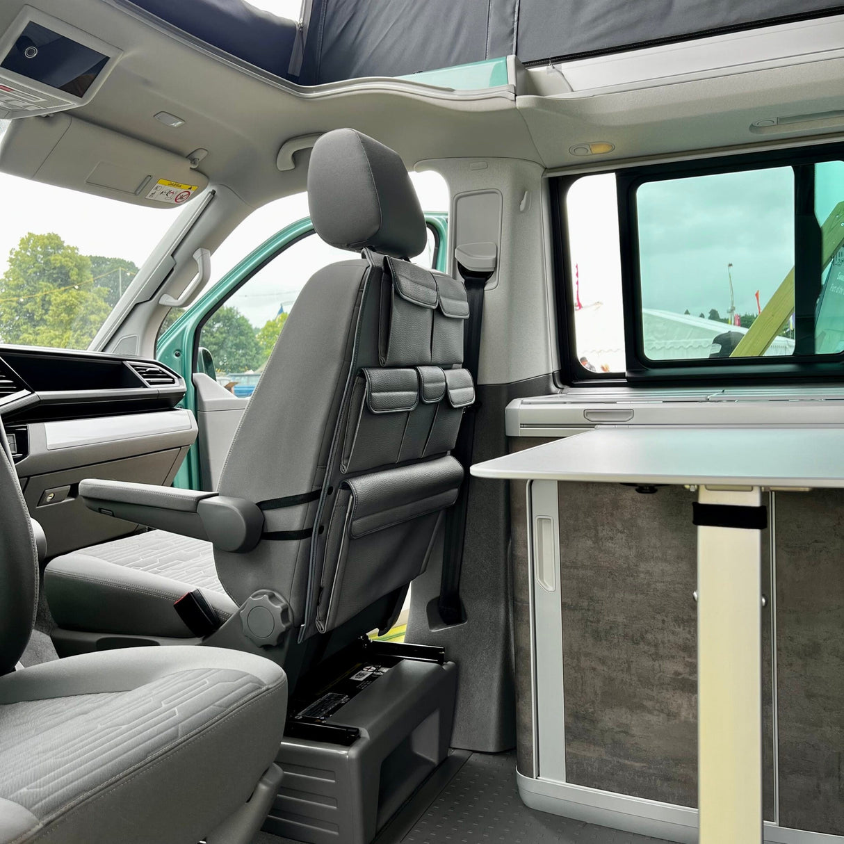 Para VW California Ocean, Coast, Beach Campervan Organizador de asiento trasero de cuero sintético para asientos individuales/capitán de la