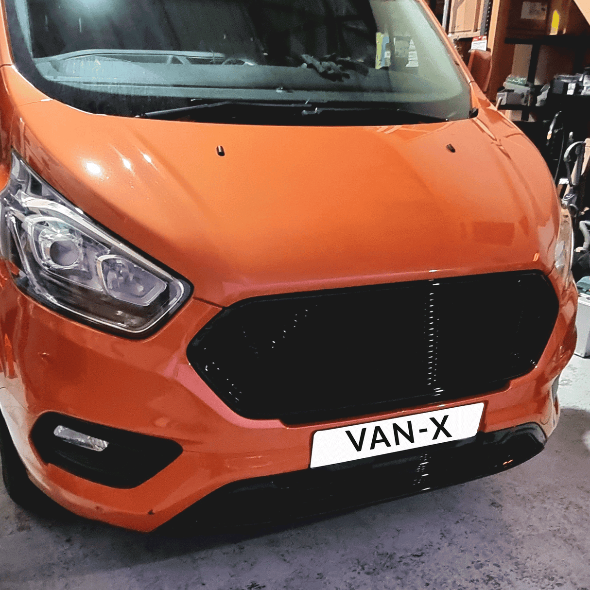 Pour grille sans badge en nid d'abeille pour Ford Transit Custom – Noir brillant, prête à installer