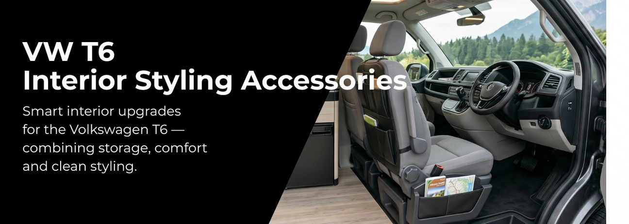 VW T6 interior styling accessories with storage and dashboard upgrades
