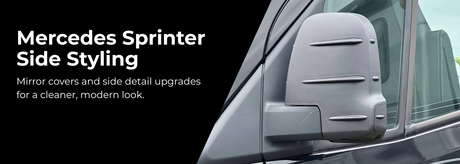 Mercedes Sprinter side styling with gloss black mirror covers
