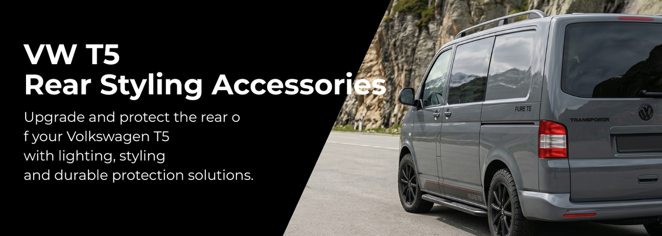 VW T5 rear styling accessories with LED lights and bumper protection