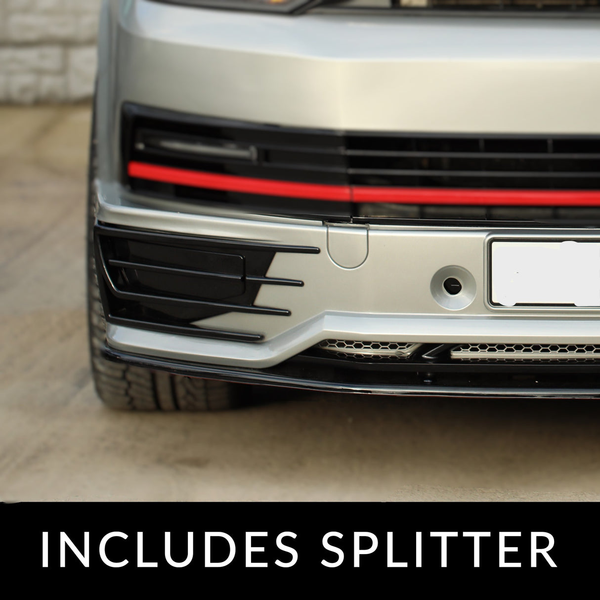 Spoiler + Splitter de pare-chocs avant style Sportline pour VW T6 Transporter, peint et prêt à installer.