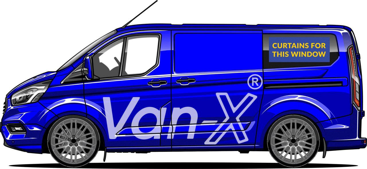 Para Cortinas de Ventana Premium Ford Transit Custom - Negro/Negro - ¡CREE SU PROPIO CONJUNTO! Van-X