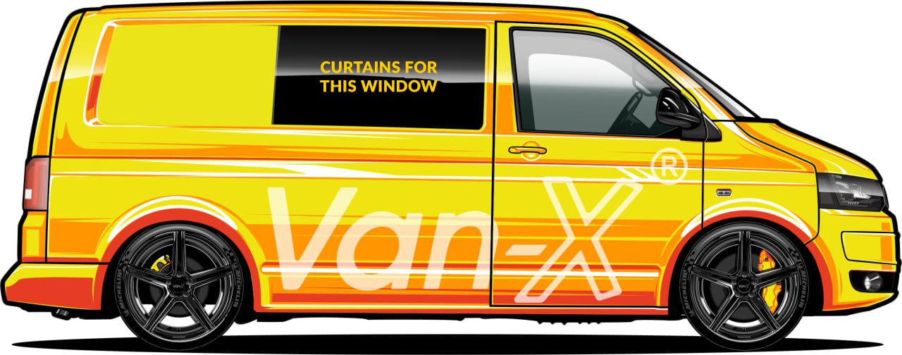 VW T5 Transporter Van Conversion Premium Curtains Van-X - Black/Black