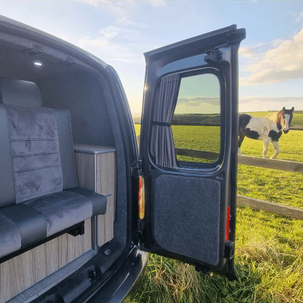 VW Caddy Van Conversion Premium Curtains Van-X - Black/Grey