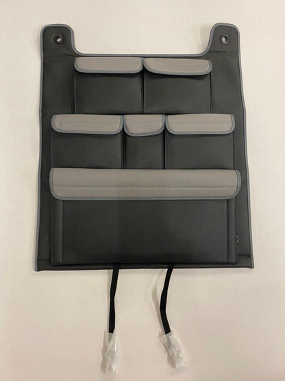 Organizer per sedile posteriore doppio in similpelle per camper VW T6 / T6.1 Transporter (nero con coperchi grigi)