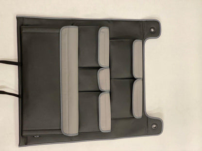 Organizer per sedile posteriore doppio in similpelle per camper VW T6 / T6.1 Transporter (nero con coperchi grigi)